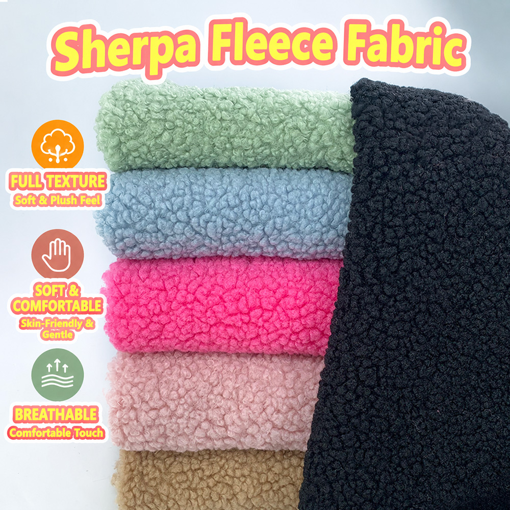 Sewing Cloth - Teddy Sherpa Fleece Fabric Piece,150x50cm Solid